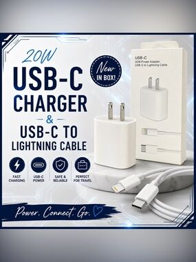 20W USB-C Wall Charger & USB-C to Lightning Cable Set | New in Box